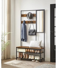 VASAGLE HSR415B01 – multifunkčný vešiak na kabáty so zrkadlom a lavicou