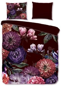 Vínovočervené obliečky na jednolôžko z organickej bavlny Descanso Gerbera, 140 x 220 cm
