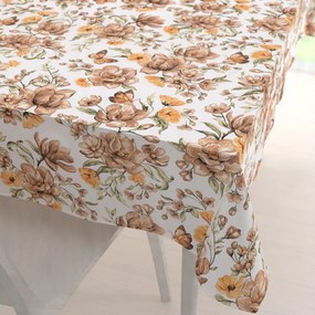 Biante Bavlnený obdĺžnikový obrus Sandra SA-458 Hnedé kvety magnólie s motýlikmi na bielom 100x140 cm