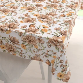 Biante Bavlnený obdĺžnikový obrus Sandra SA-458 Hnedé kvety magnólie s motýlikmi na bielom 60x100 cm