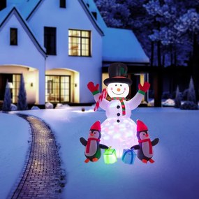 Nafukovací snehuliak s tučniakmi 180 cm a LED osvetlením