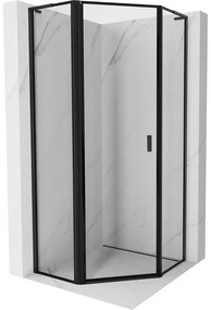 Mexen Mist L, päťuholníkový sprchový kút s krídlovými dverami, 90 x 90 cm, 8mm číre sklo, čierny profil, 8A8L-090-090-70-70-L