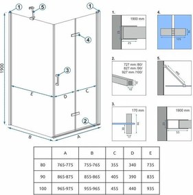 Obdĺžnikový sprchový kút REA MOLIER 100/dverex80/zástena cm, chróm/transparent - bez vaničky
