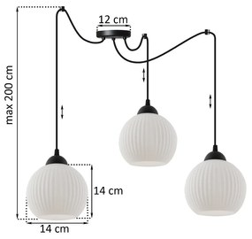 Závesné svietidlo Riffle Round Spider, 3x biele sklenené tienidlo, b