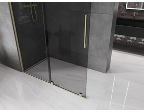 Mexen Velar, sprchová zástena s posuvnými dverami Walk-in 140 x 200 cm, 8mm šedé sklo, zlatá lesklá, 871-140-000-43-50