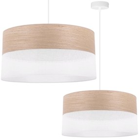 Závesné svietidlo Wood, 1x béžová dubová dýha/biele PVC tienidlo, (fi 44cm)
