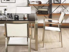 Sada záhradného nábytku stôl so sklenenou doskou 180 x 90 cm 6 bielych stoličiek GROSSETO Beliani
