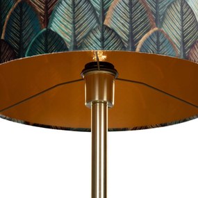 Stojacia lampa mosadz s velúrovým tienidlom s dizajnom listov a zlatým vnútorným povrchom - Simplo