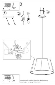 Závesné svietidlo Cono, 1x biele textilné tienidlo, (biely plast), (fi 45 cm)