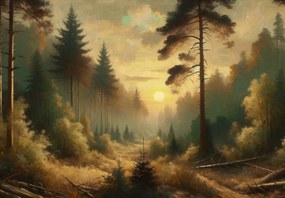 Fototapeta - Slnko žiariace lesom (147x102 cm)