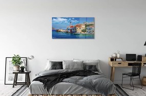 Sklenený obraz Grécko morská pobrežie hory 140x70 cm