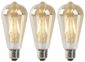 Sada 3 LED žiaroviek E27 ST64 zlatá so senzorom súmraku 4W 400lm 2200K