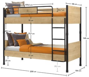 Poschodová posteľ Cody 90x200cm - dub svetlý/čierna