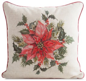 VIANOČNÁ DEKORAČNÁ OBLIEČKA NA VANKÚŠ POINSETTIA 45X45 CM VZOROVANÁ