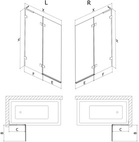 Mexen Lunar L, 2-krídlová vaňová zástena pravá 80 x 150 cm, číre sklo, grafitová, 897L-080-100-66-00-P
