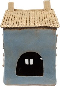 Modrý keramický svietnik na čajovú sviečku domček Amster Village - 16*10*23 cm