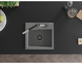 Mexen Milo, 1-komorový granitový drez 435x410x171 mm a drezová batéria Flora, šedá, 6505-71-670401-07-B