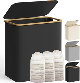 koš na prádlo s viečkom – 3 priehradkový zberný kôš na oblečenie, s objemom 150 l v čiernej farbe