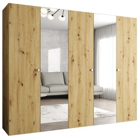 Šatníková skriňa 250 cm Parna 2 (dub artisan + strieborná). Akcia -20%. Vlastná spoľahlivá doprava až k Vám domov. 1125944