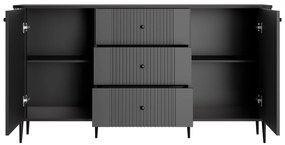 Komoda Vespera 160 cm so zásuvkami - čierna / čierne nožičky