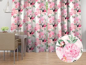 Biante Zamatový záves Tamara TMR-037 Ružové pivonky na bielom 135x160 cm