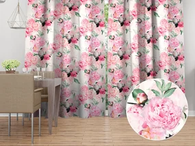 Biante Zamatový záves Tamara TMR-037 Ružové pivonky na bielom 135x170 cm