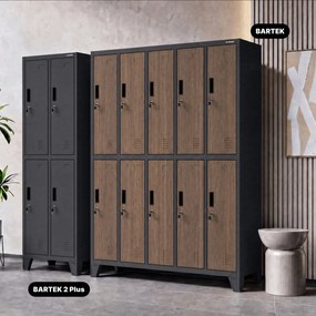 Kovová šatňová boxová skriňa na nôžkach s 10 boxami BARTEK, 1360 x 1720 x 450 mm, Eco Design: antracitová/ dub sonoma