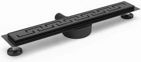 Rea PRO Black Matt, lineárny odtokový žľab 60cm, vzor Greek, čierna matná, REA-G8023