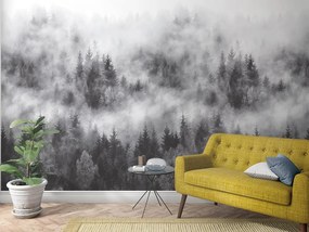 Veľkoplošná umývateľná tapeta LES V MLZE čierno-biela