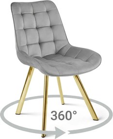 Stolička SORIA 360 – sivý zamat / zlaté nohy × 2