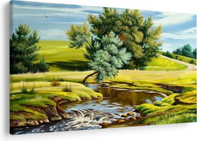 Obraz - Rieka medzi lúkami, olejomaľba (90x60 cm)