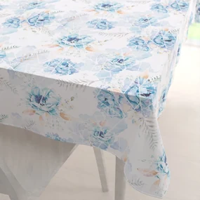 Biante Teflónový obdĺžnikový obrus TF-087 Modré kvety na geometrickom bielom 50x100 cm