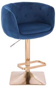 LuxuryForm DESIGN Barová stolička MONTANA VELUR na zlatej hranatej podstave - modrá