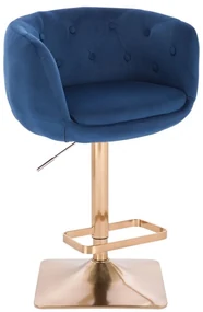 LuxuryForm DESIGN Barová stolička MONTANA VELUR na zlatej hranatej podstave - modrá