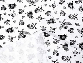 Biante Detský bavlnený záves Sandra SA-105 Čierne pirátské lebky na bielom 150x220 cm