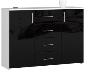 Komoda Torvi K 110 cm biela/čierna lesklá
