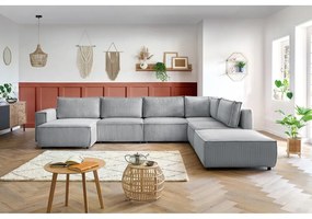 Svetlosivá menčestrová rohová pohovka (pravý roh/do tvaru "U") Nihad modular – Bobochic Paris