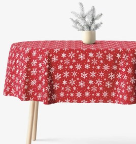 Goldea vianočný oválny obrus valencia - biele vločky na červenej 140 x 280 cm