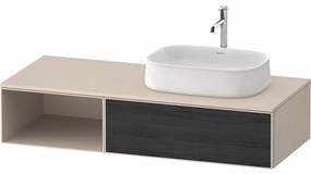 DURAVIT Zencha závesná skrinka pod umývadlo na dosku (umývadlo vpravo), 1 zásuvka + 1 otvorená priehradka, 1300 x 550 x 281 mm, dub čierny/taupe super matná, ZE4819016830000