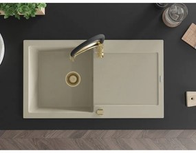 Mexen Leo, granitový drez 900x500x190 mm, 1-komorový a drezová batéria Aster, béžová, 6501-69-73450-57-G