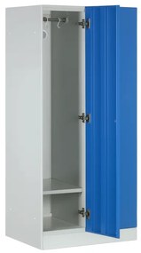 Šatníková skrinka znížená, 2 oddiely, 1500 x 600 x 500 mm, demont, zámok s čítačkou RFID kariet, modré dvere