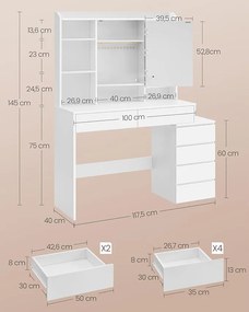 Toaletní stolek Vasagle Ginny 117 cm s LED osvětlením bílý