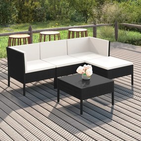 vidaXL 5-dielna záhradná sedacia súprava s vankúšmi polyratan čierna