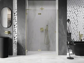 Mexen, Mexen Lunar L ľavé otočné sprchové dvere 130 cm, transparentné, brúsené zlaté - 834L-130-000-55-00-L