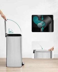 30 litrový oceľový pedalový odpadkový kôš s vnútorným vedrom, metalická strieborná