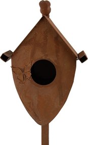 Záhradná dekorácia zápich vtáčia búdka s patinou - 12*12*84 cm