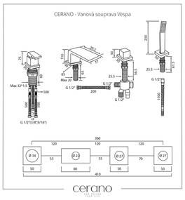 Cerano Vespa, 4-otvorová vaňová batéria, čierna matná, CER-CER-424333