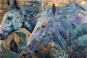 Obraz - Kone so zlatým pozadím (90x60 cm)