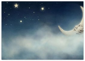 Sklenený obraz - Mesiac s hviezdami (70x50 cm)