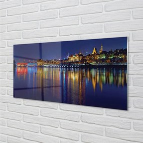 Sklenený obraz Varšava mesto noc rieka most 120x60 cm